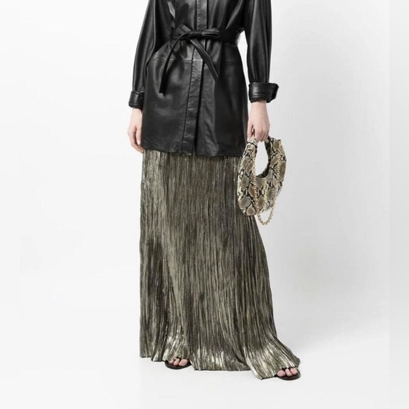 Ralph Lauren Collection Purple Label Metallic Maxi Skirt Pleated Formal Crinkle - Picture 8 of 15